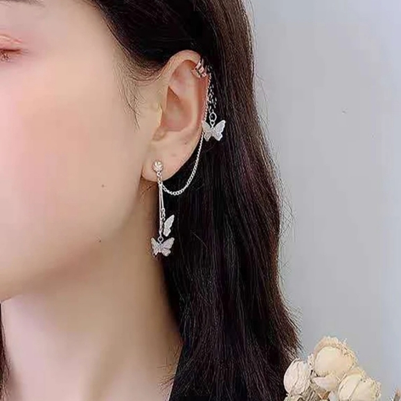 *Audrey* Butterfly Cuff and Chain Earrings - Picture 2 of 4